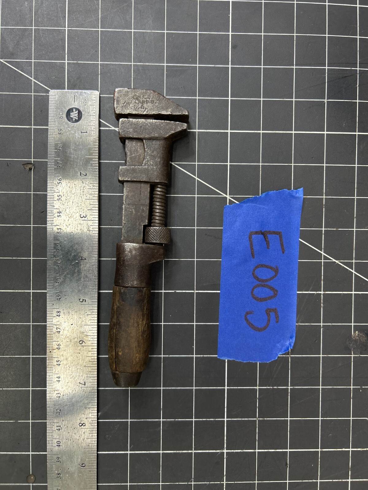 Vintage 7" Long Adjustable Pipe Wrench With Wood Handle, Made In U.S.A.