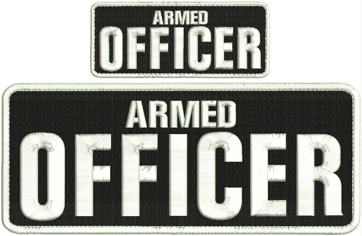 Armed Officer embroidery patch 4X10 and 2x5 hook all  white black background
