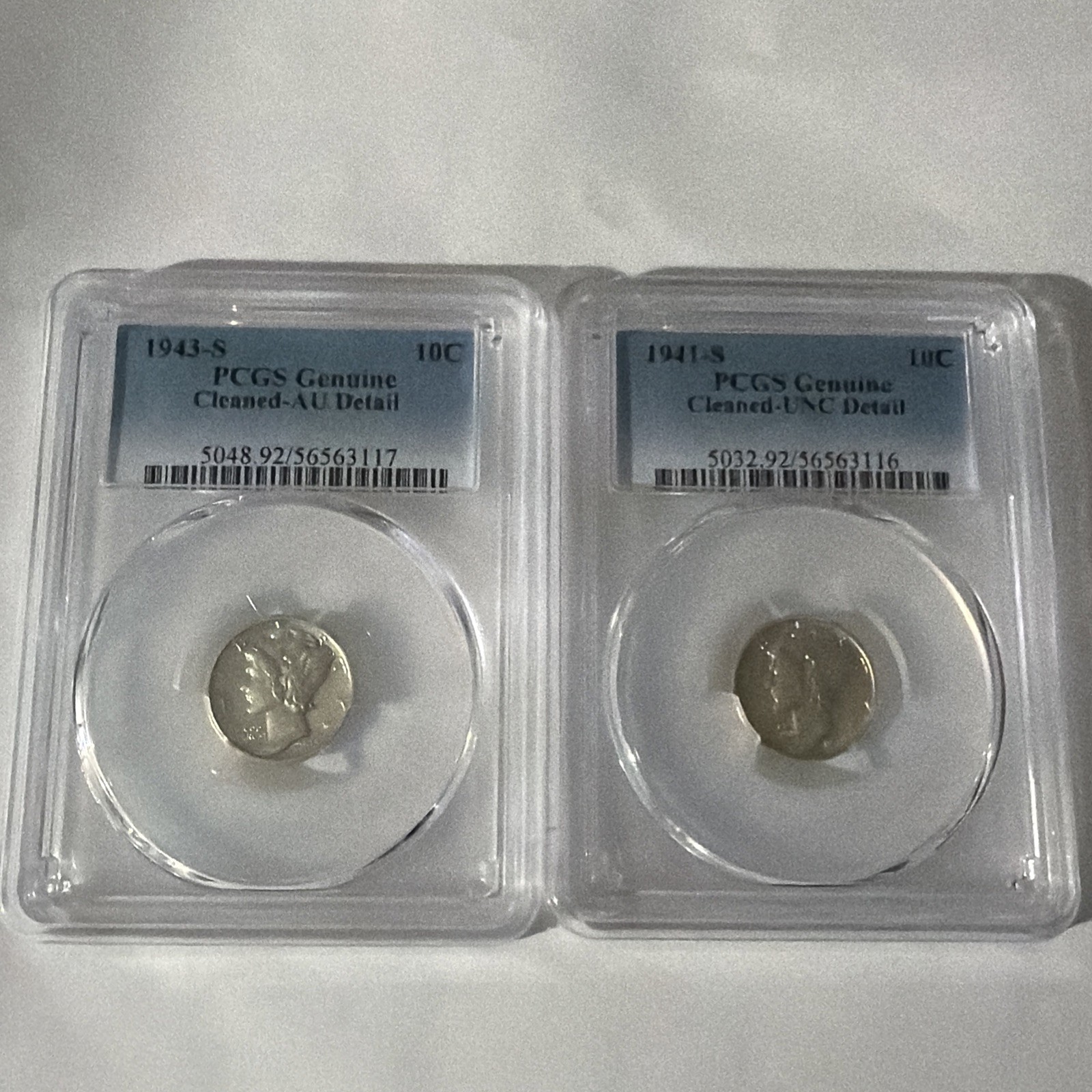 1941-S & 1943-S Mercury Dime Lot PCGS Genuine Cleaned UNC / AU Details 10c
