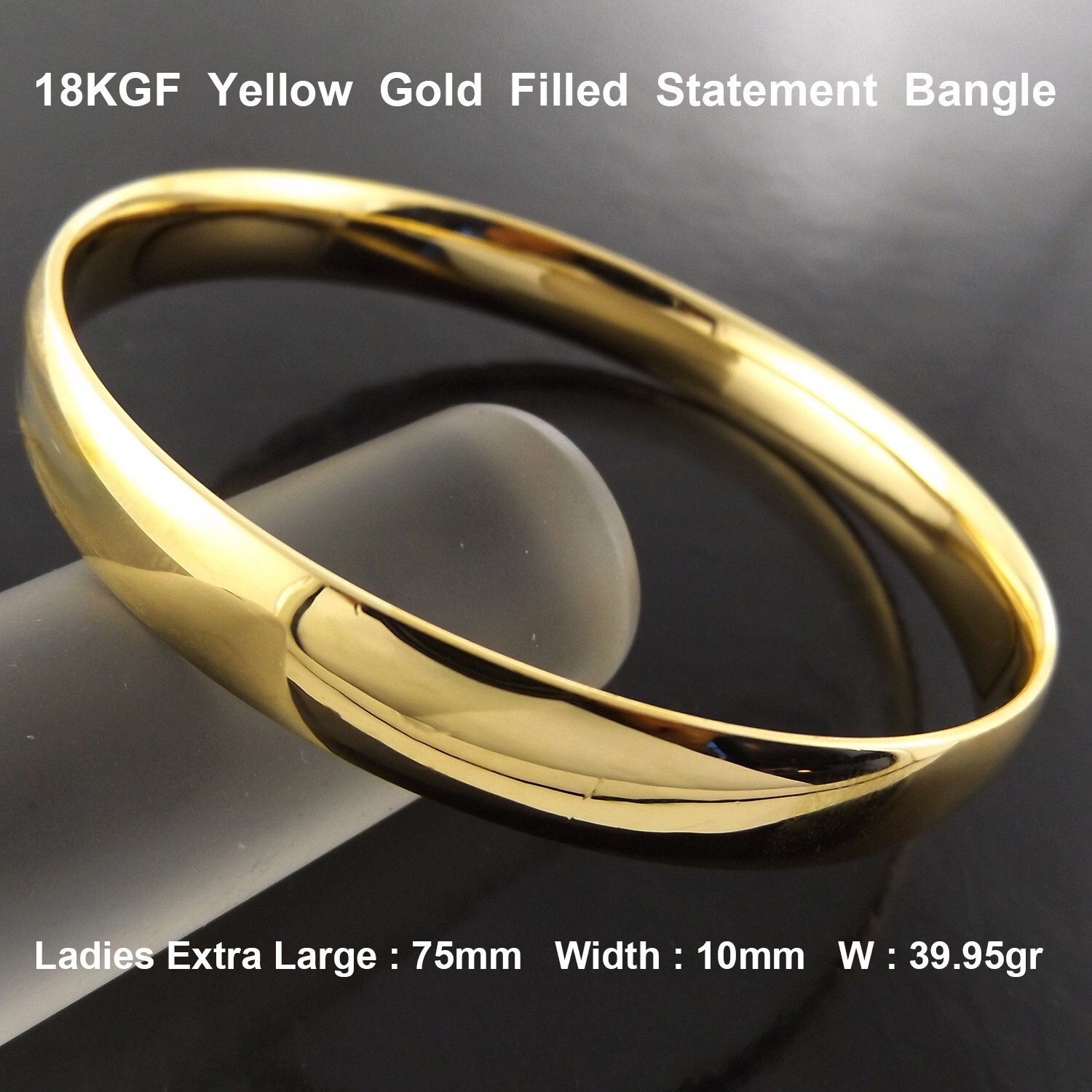 Gold Bracelet Yellow 18k Filled Solid 10mm Bangle Ladies Extra Large 75mm