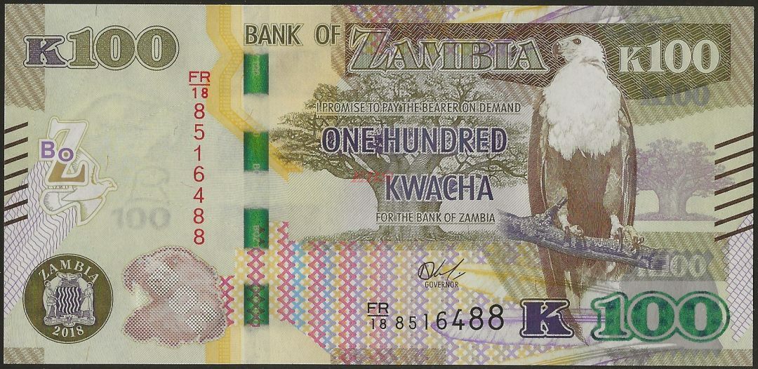 Zambia P67 B170 100 Kwacha 2018 Prefix FR/18 @ EBS