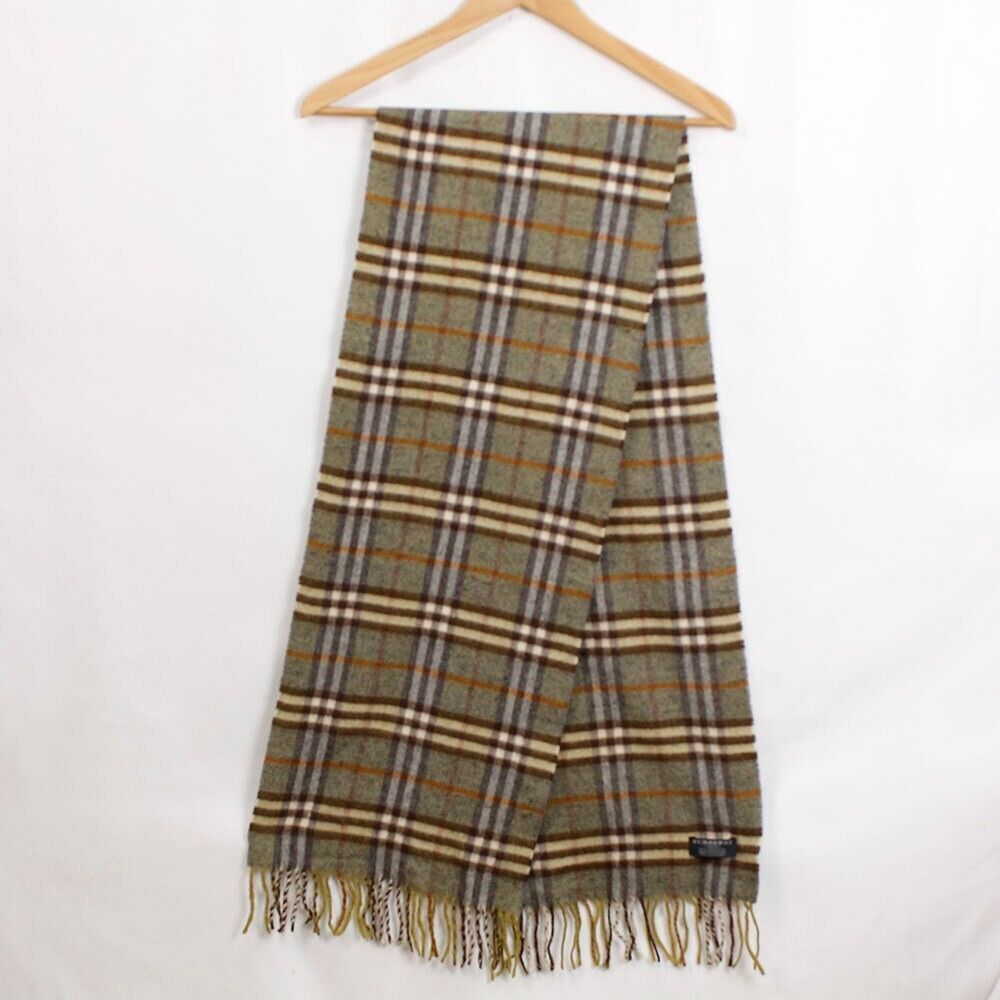 Burberry 100% Cashmere Green Scottish Pattern Scarf 164x30cm