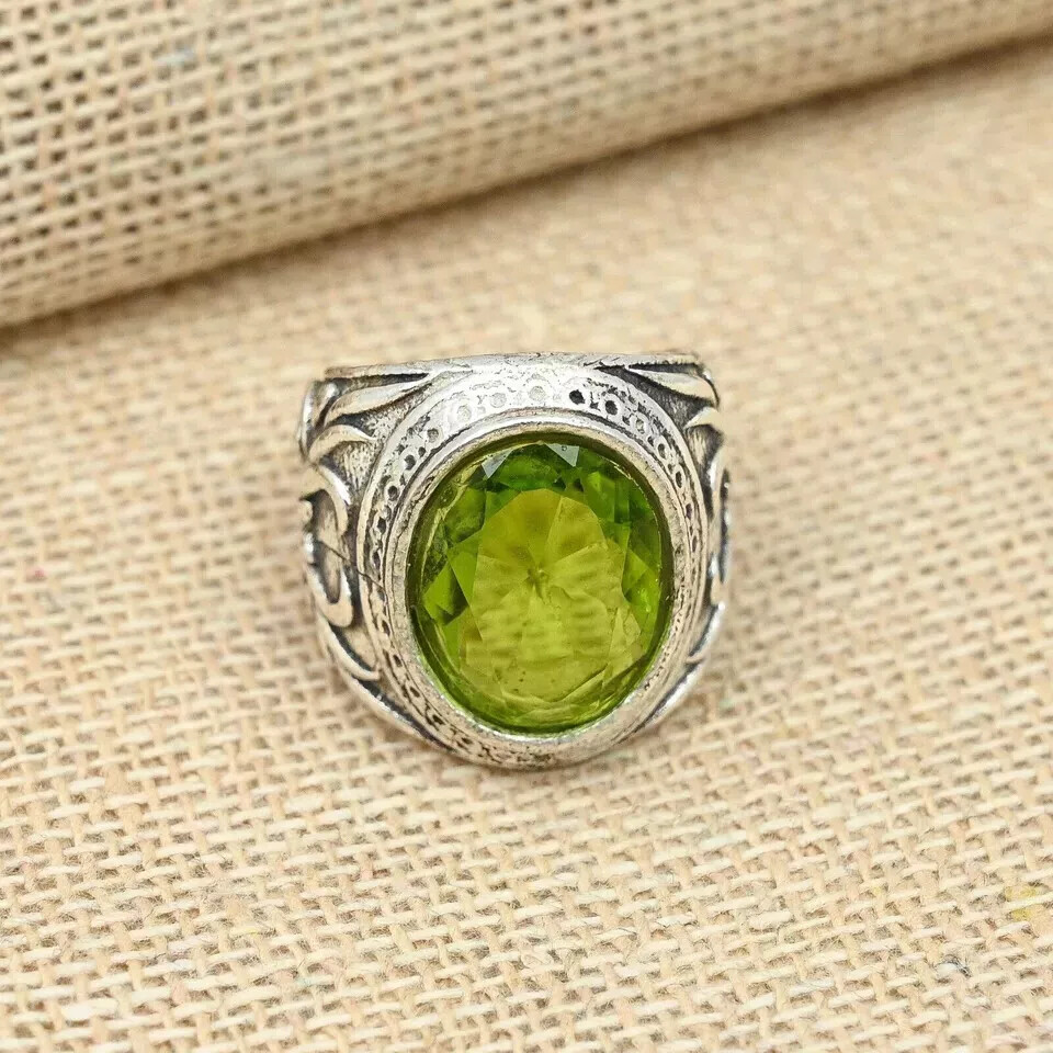 Peridot Gemstone Ring 925 Sterling Silver Designer Men's Gift Ring All Size D79