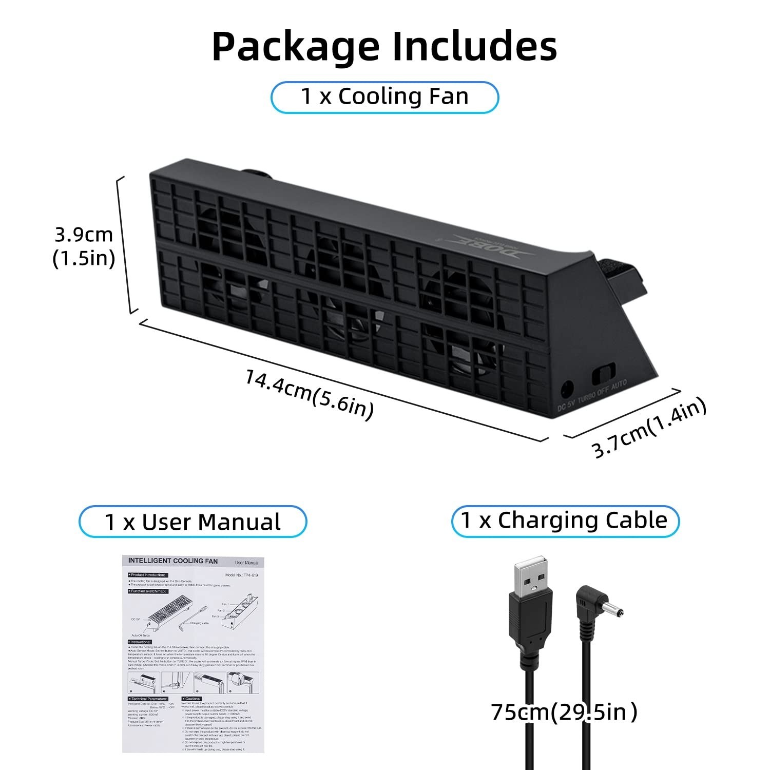 Intelligent 3-Fan Cooling System for PS4 Slim - Automatic Temperature Control