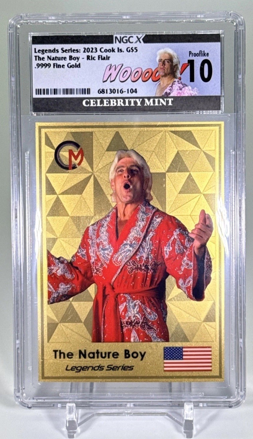 2023 $5 Cook Islands 1/2g .999 Gold Foil Card Legends Series Ric Flair NGCX PL10