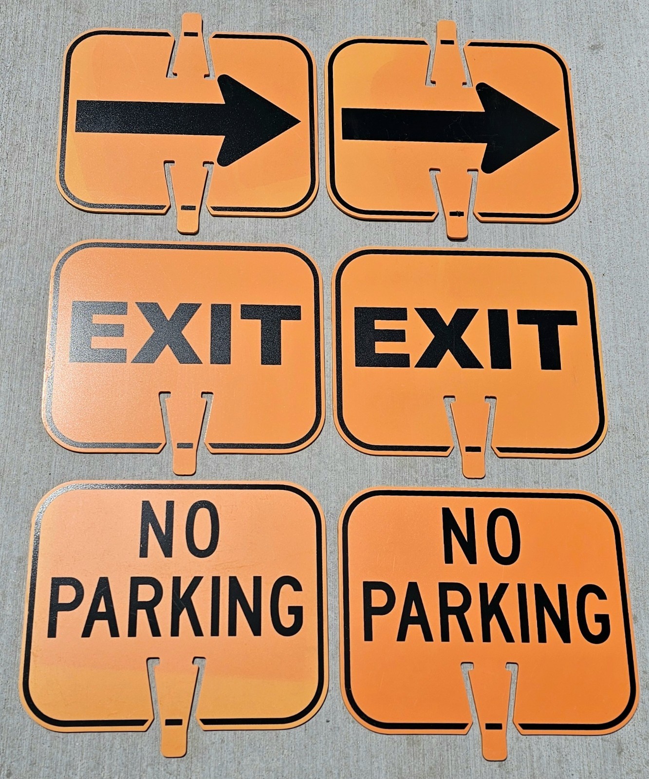 Lot of 6 - TRAFFIC CONE SIGNS - No Parking, Exit, Reversible Arrows, 10.5x12.5"