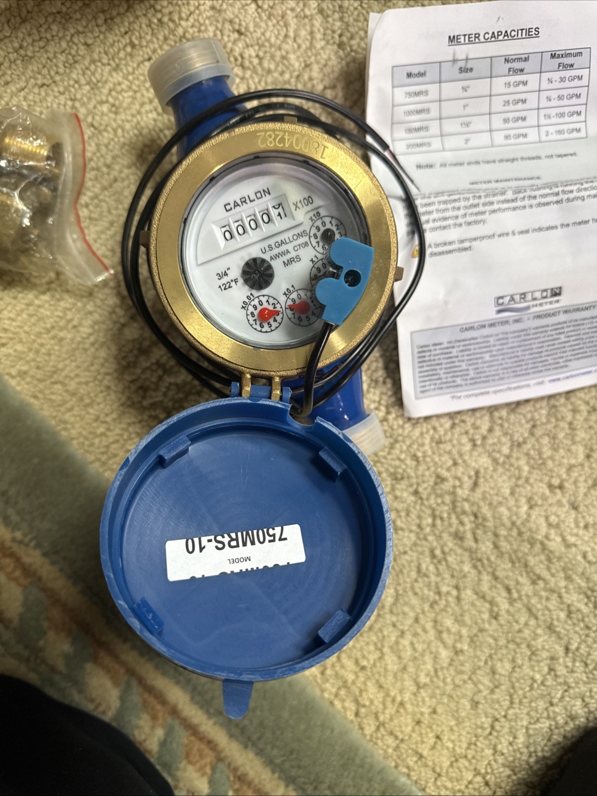 New Carlon MRS7575-10 Water Meter - 3/4”