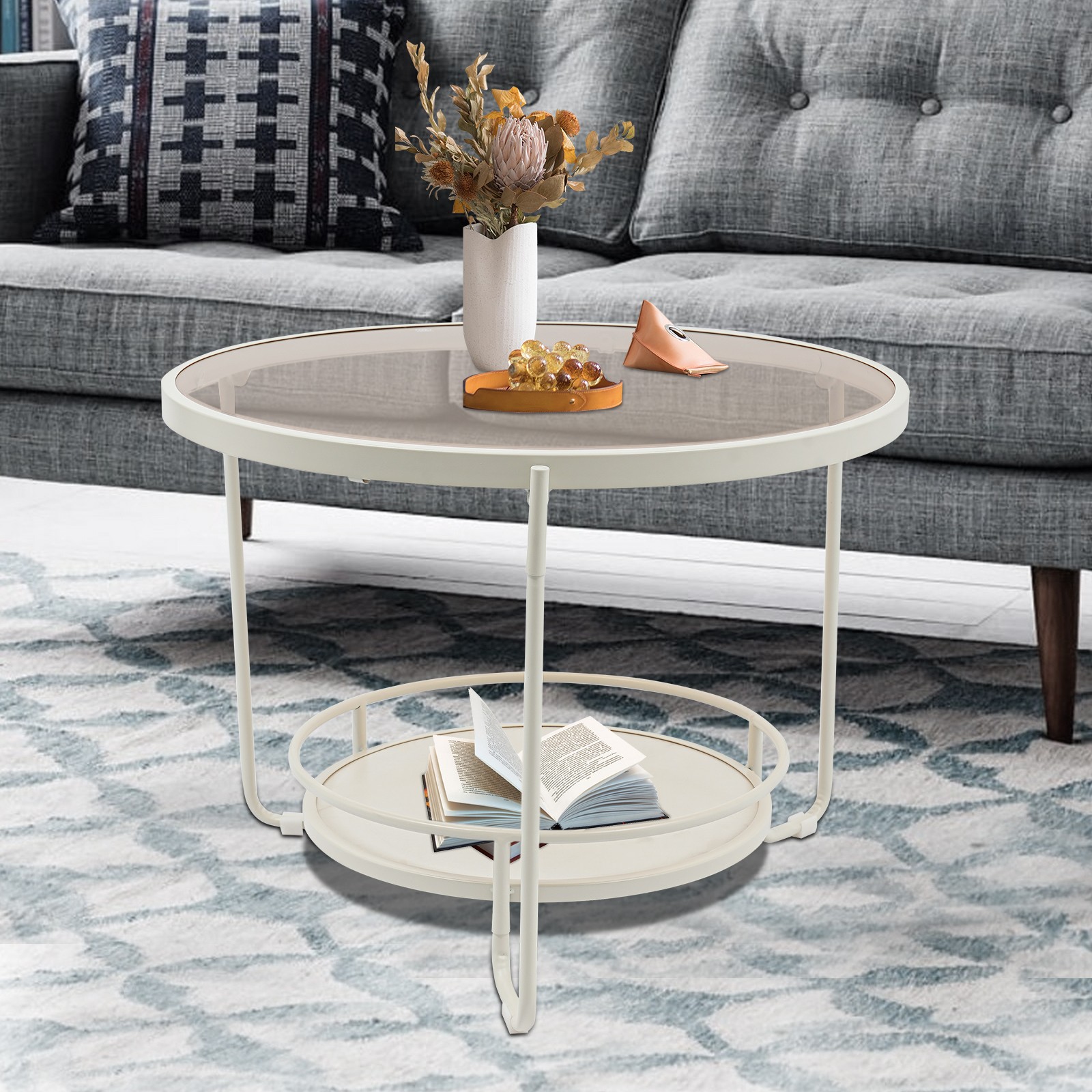 Modern Round 2-Tier Side Table, Coffee Table,tea table for balcony, study room