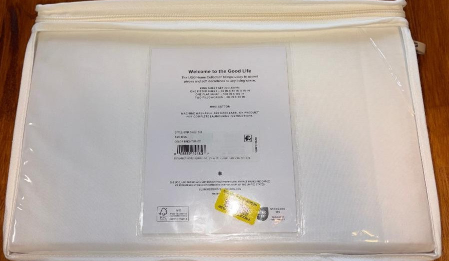 UGG Iona King Sheet Set 300 Thread Count Bright White 100% Cotton New