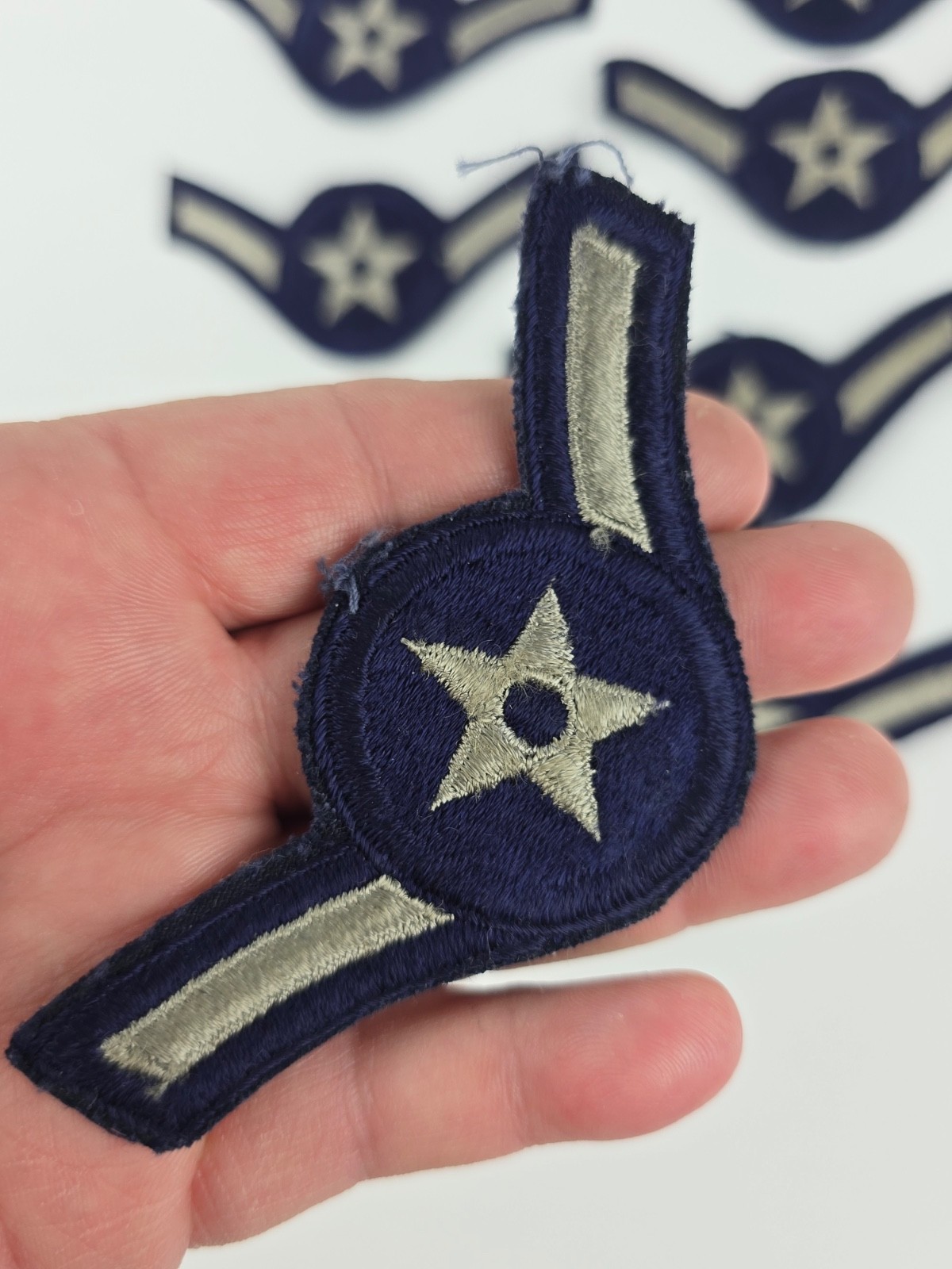 Lot Vintage Air Force Airman E-2 Patch - USAF Chevron Blue & Silver (2 Sizes)