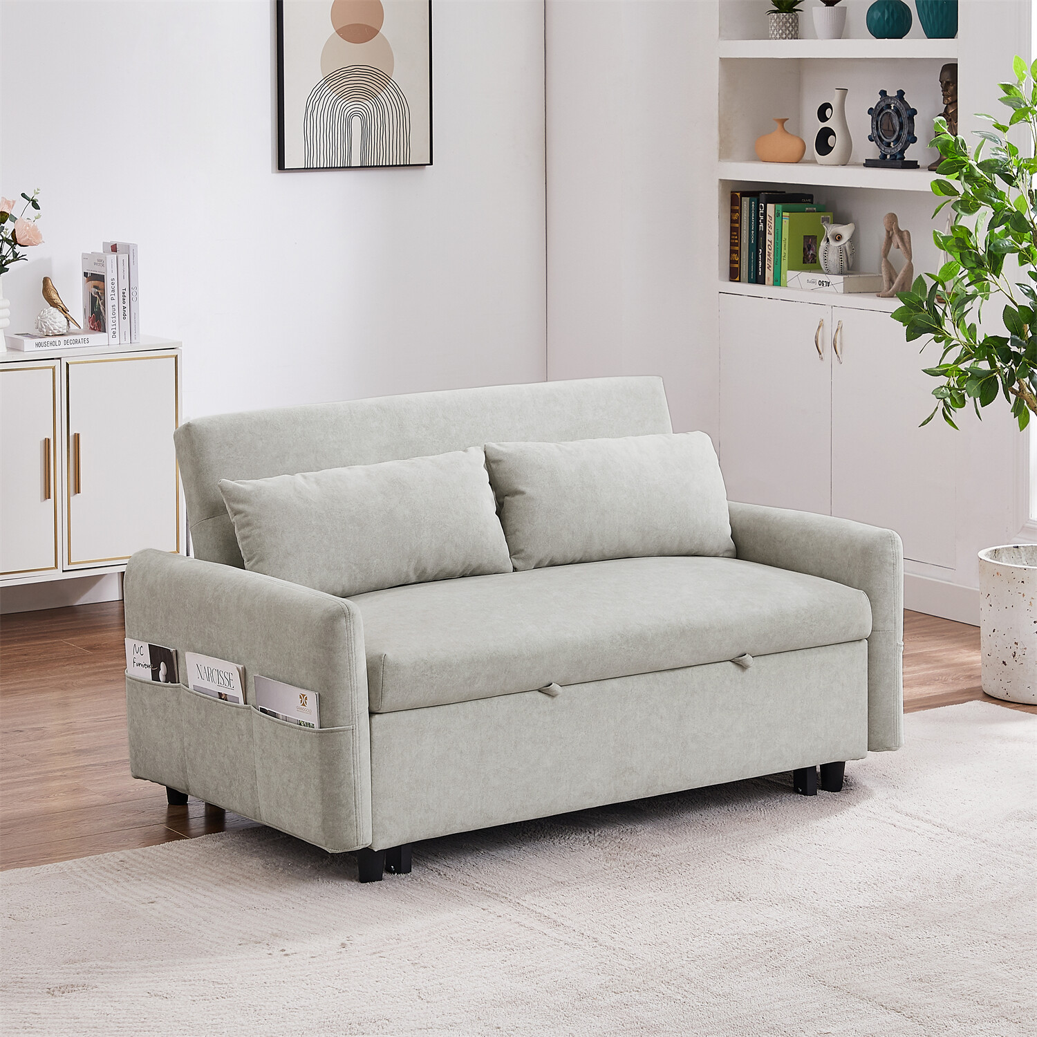 Convertible Sleeper Sofa Bed Loveseat Sofa Couch with Pull Out Bed & USB Port