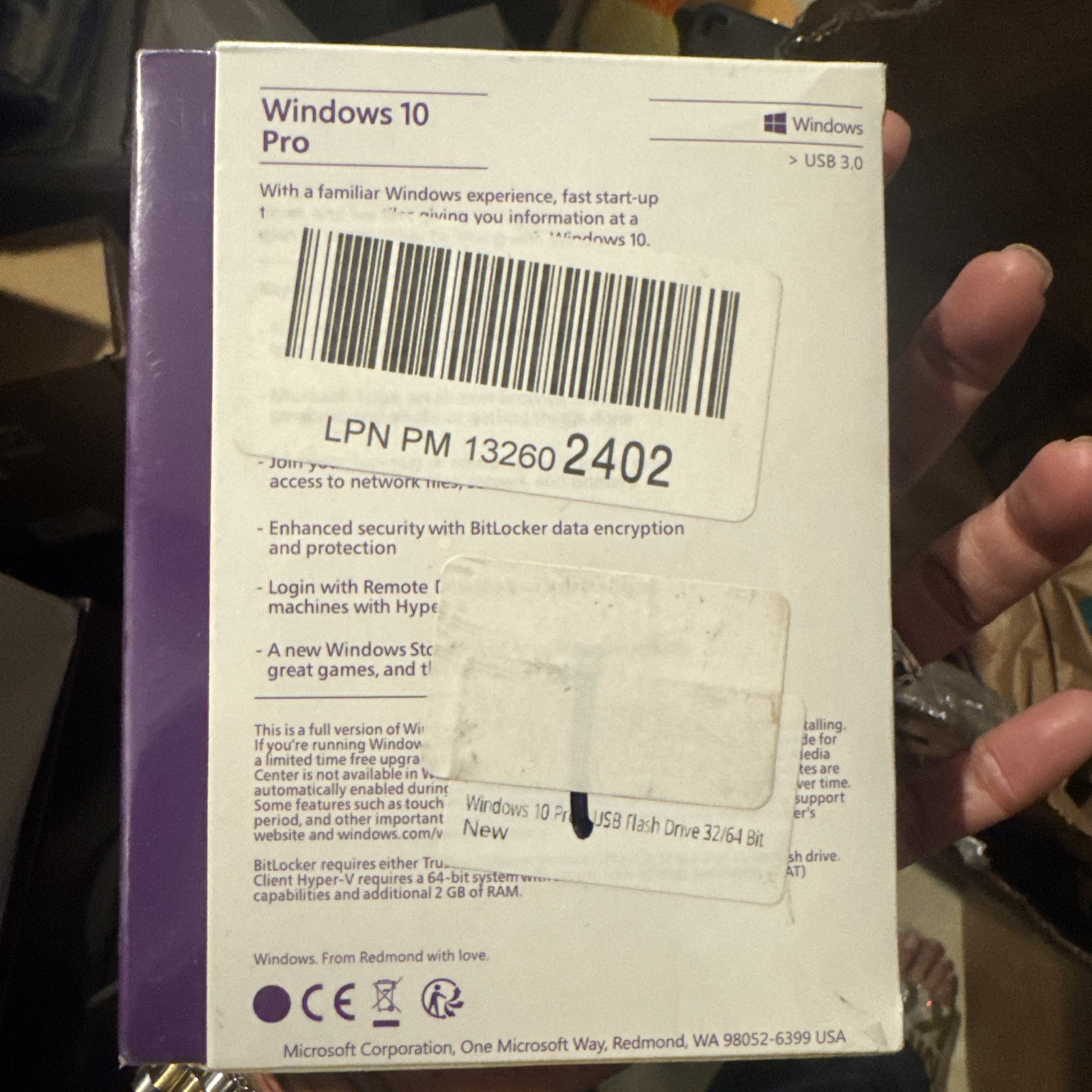 Microsoft Windows 10 Professional sealed Box,32-bit,64-bit,USB 3