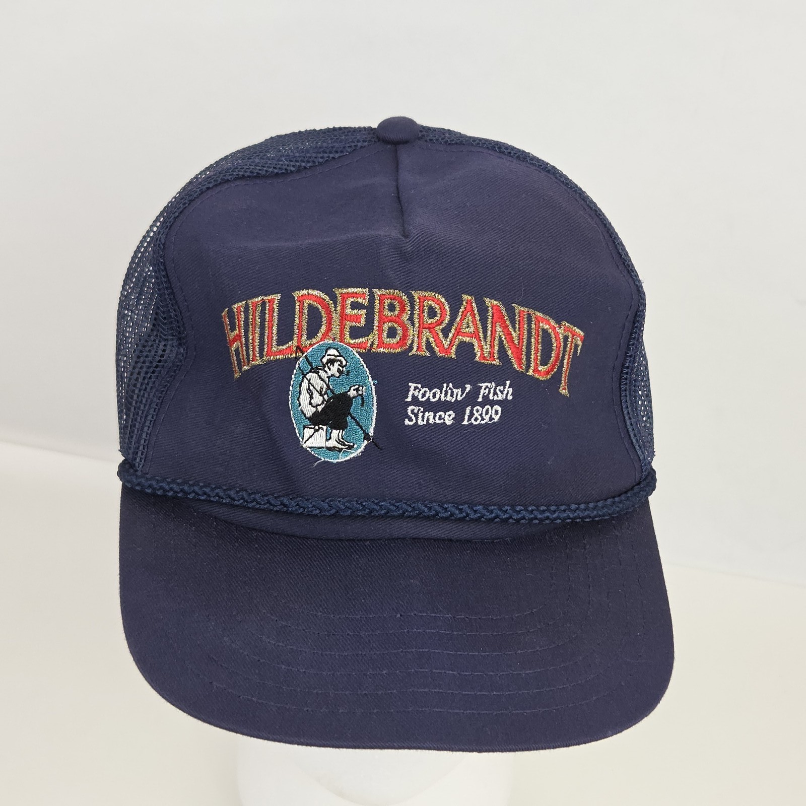 HILDEBRANDT Foolin' Fish Since 1899 Navy Blue Mesh Trucker Hat Fishing Cap