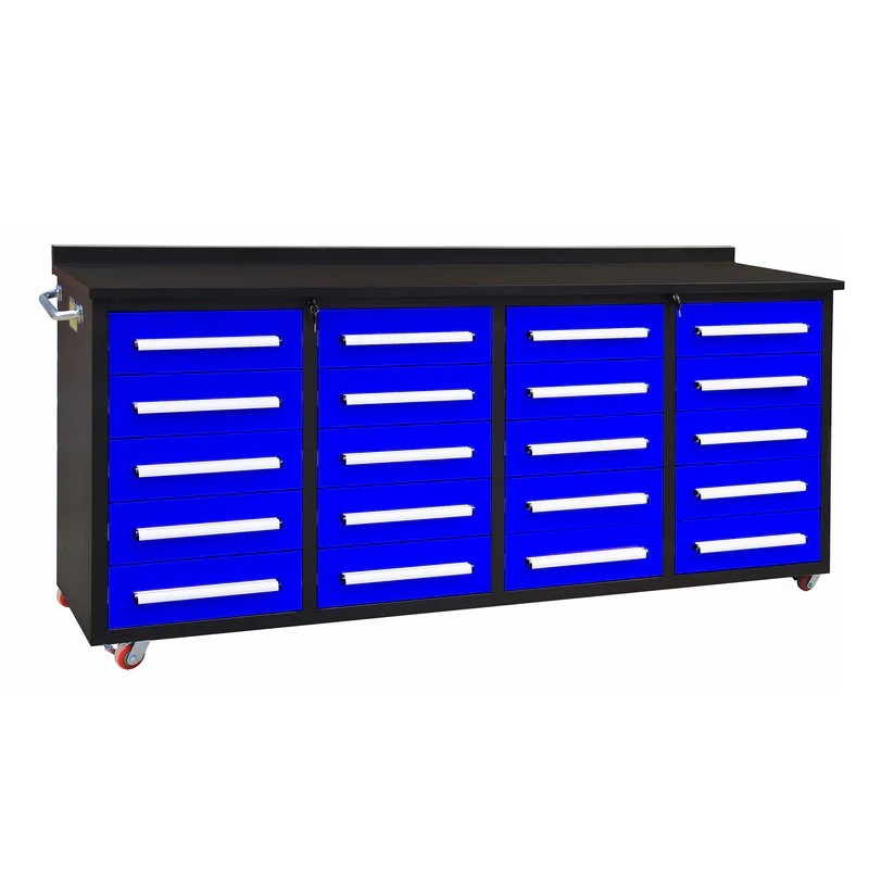 7FT Blue Pro Duty Steel Workbench Workstation 20-Drawer Tool Cabinet w/ Wheels