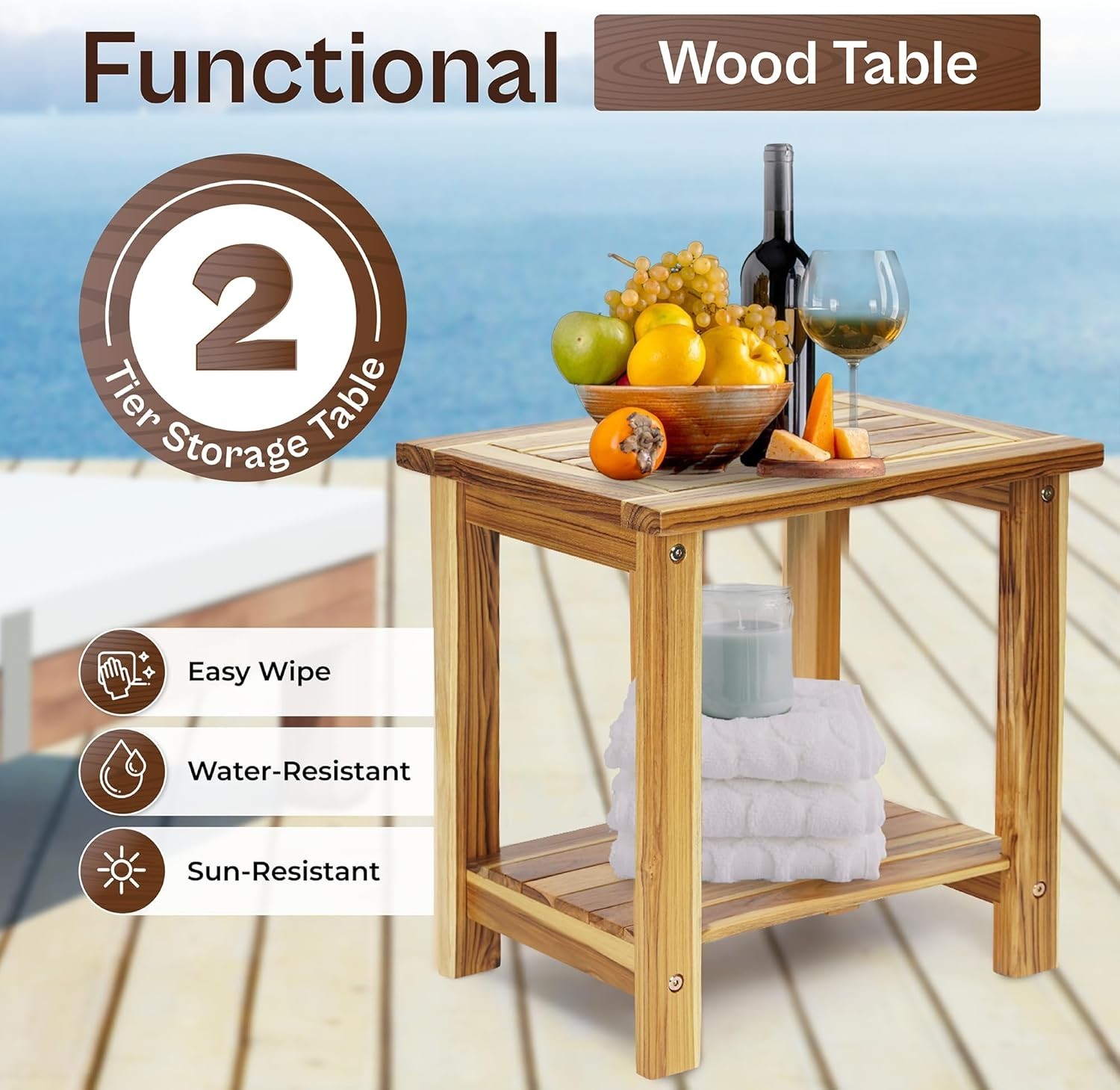 Adirondack Side Table – Weather-Resistant Rectangular End Table for Patio, Ga...