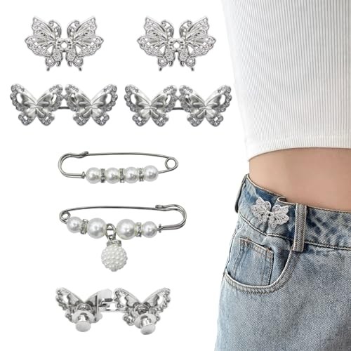 6 Set Pant Waist Tightener Butterfly Buttons Pins for Loose Jeans Reusable