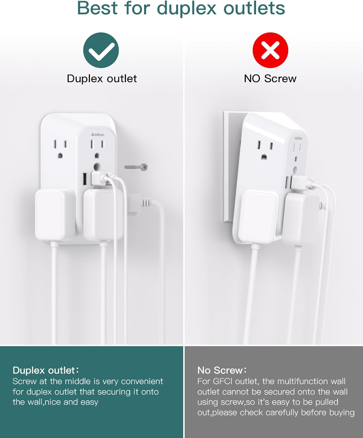 Addtam Surge Protector Outlet Extender, 6-Outlet Splitter with 4 USB Wall Charge