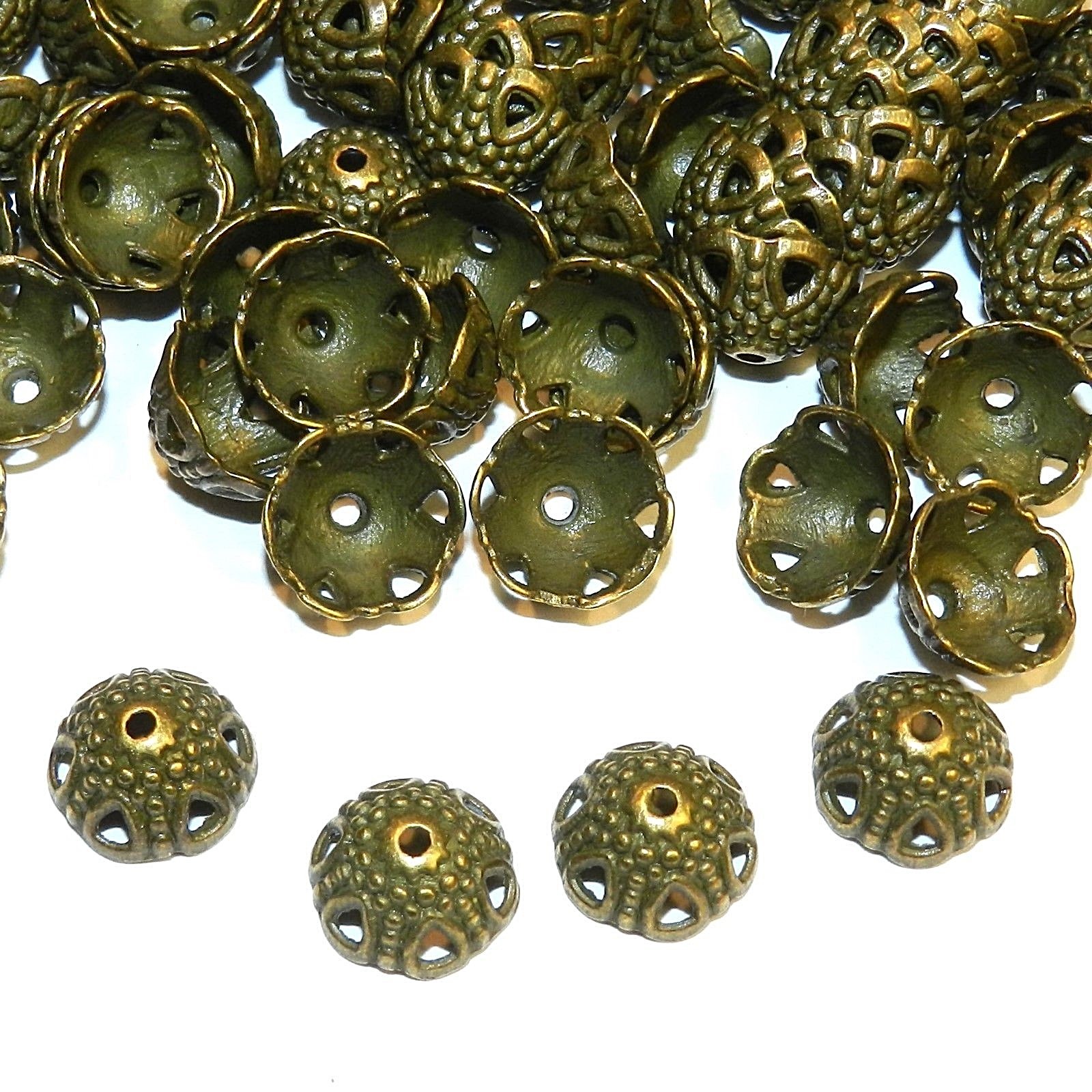 MX951 Antiqued Bronze 12mm Round Open Flower Design Metal Bead Caps 200pc