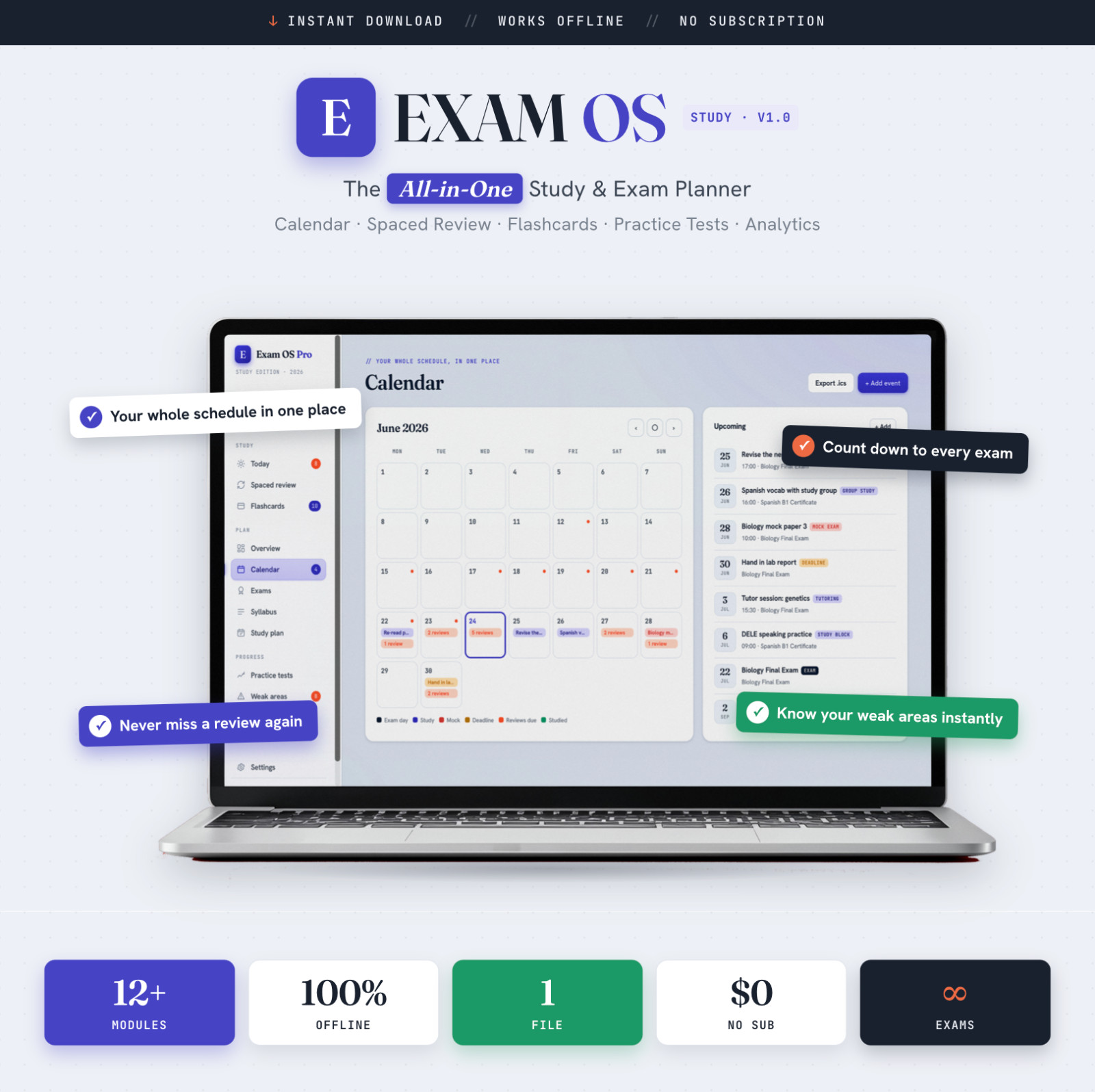 Exam OS Pro | All-in-One Study Tracker, Revision Planner & Readiness Score