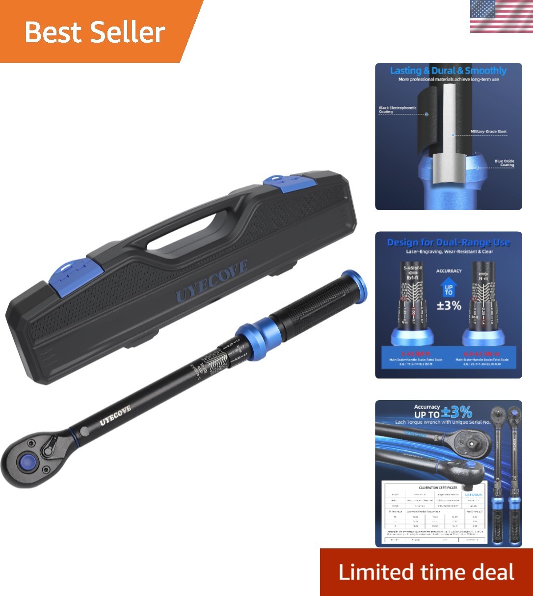 Precision 3/8-Inch Drive Click Torque Wrench 5-45FT.LB - Professional Quality