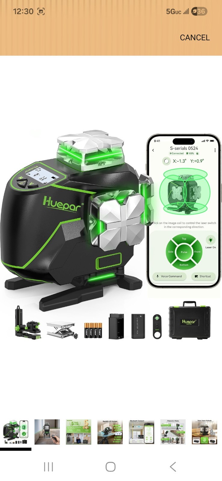 Huepar S04CG 4D Green Cross Line Laser Level Bluetooth & Remote Control W/Case