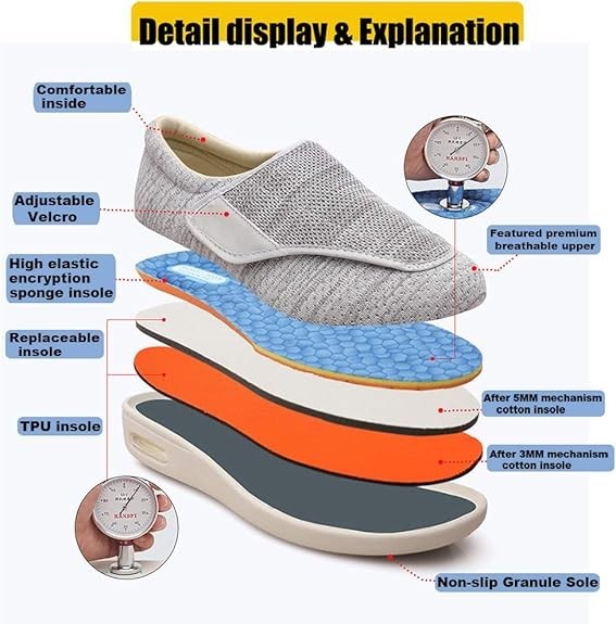Men’s Wide Diabetic Shoes Adjustable Closure Pain Relief Shoes for Swollen Fee