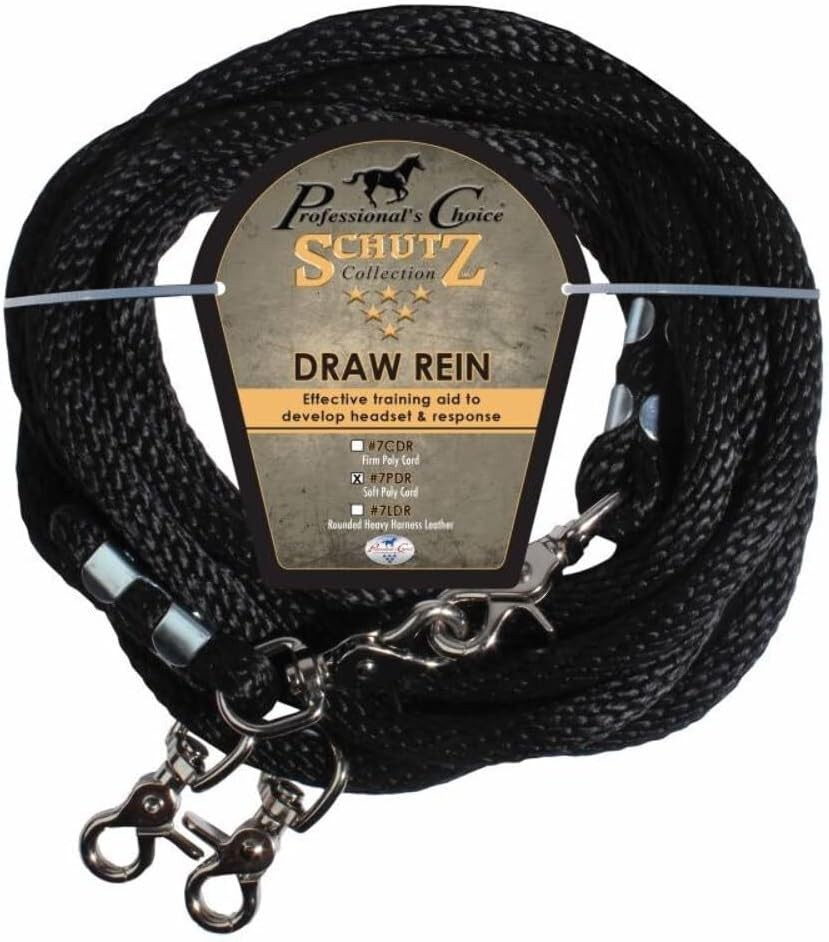 Classic Soft Black Poly Rope Draw Reins 16Ft Made In Usa For Horse Training