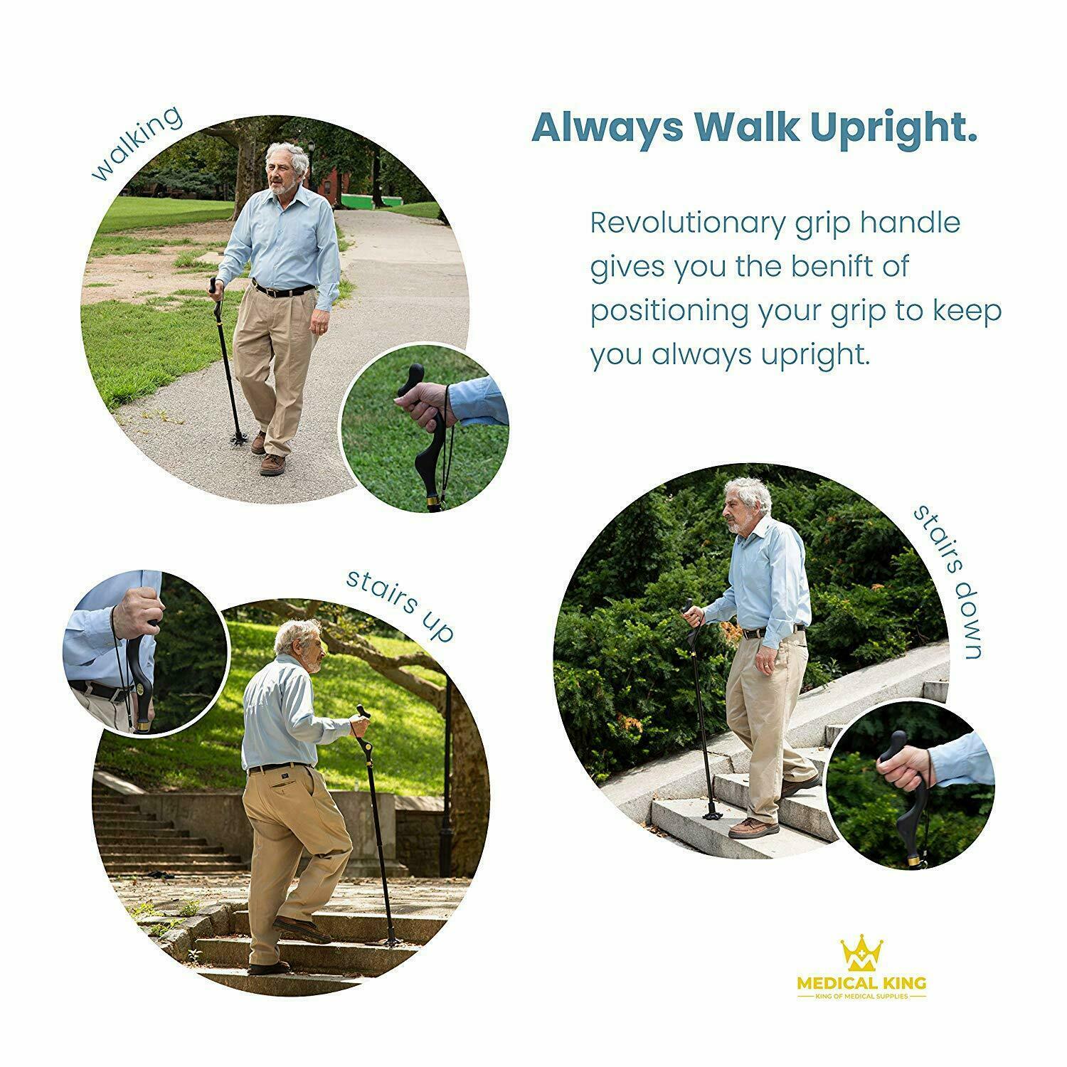 10 Levels Height Adjustable Walking Stick Foldable Straight Posture Walking Cane