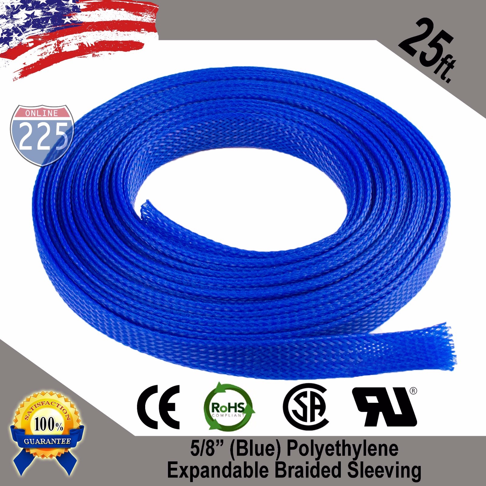 25 FT. 5/8" Blue Expandable Wire Cable Sleeving Sheathing Braided Loom Tubing US