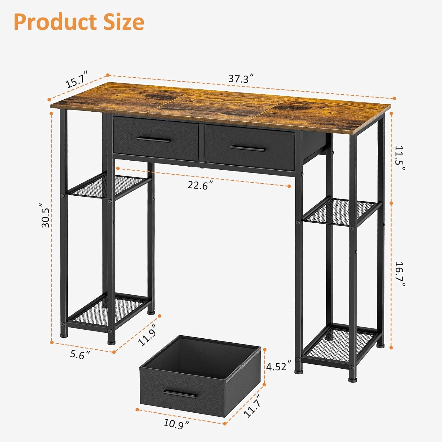 Computer Desk W/ Drawers 37.3 Inch Home Office Work Desk W/ Storage Shelf