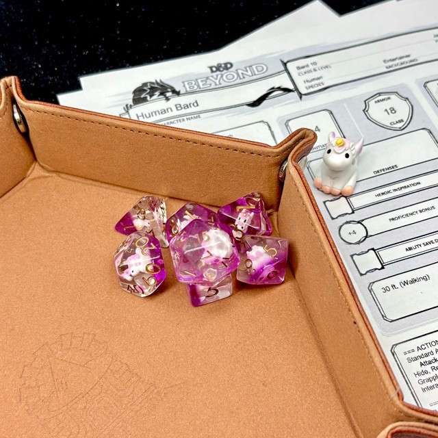 Sage's Baby Unicorn Familiar Resin Polyhedral Dice Set + Figurine | Dnd D&D RPG