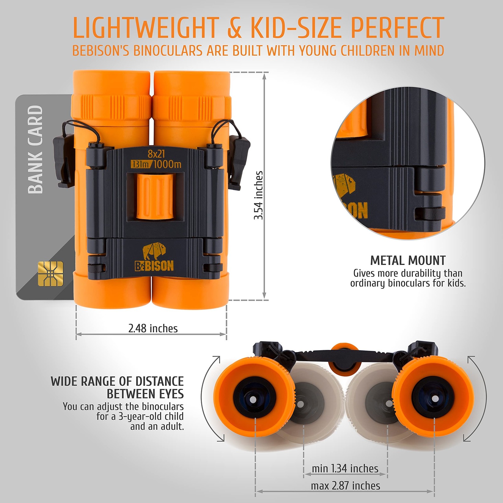 BeBison Binoculars for Kids - 8x21 High Resolution Real Optics - Compact Fold...