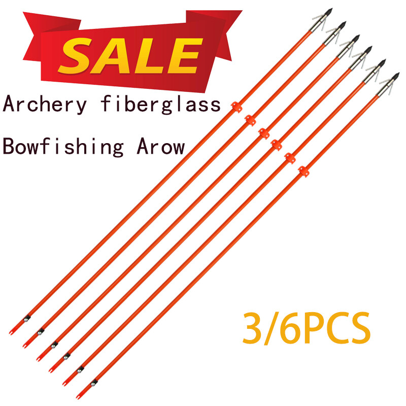 3/6 PCS 32" Bowfishing Arrows Fiberglass Shaft Hunting Fishing Archery Shooting