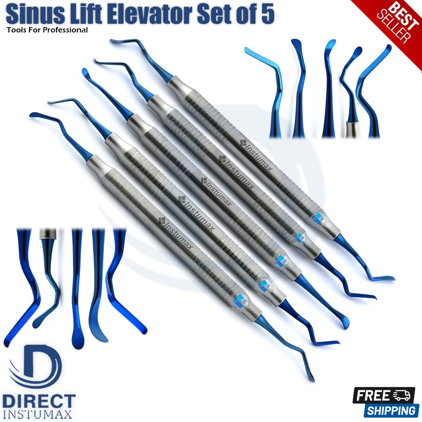 Implant Dental Sinus Lift Gum Tunneling Surgery Instruments Blue Titanium Tips