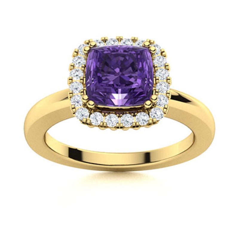Sterling Silver February Natural Amethyst Halo Womens Gift New Ring Jewelry
