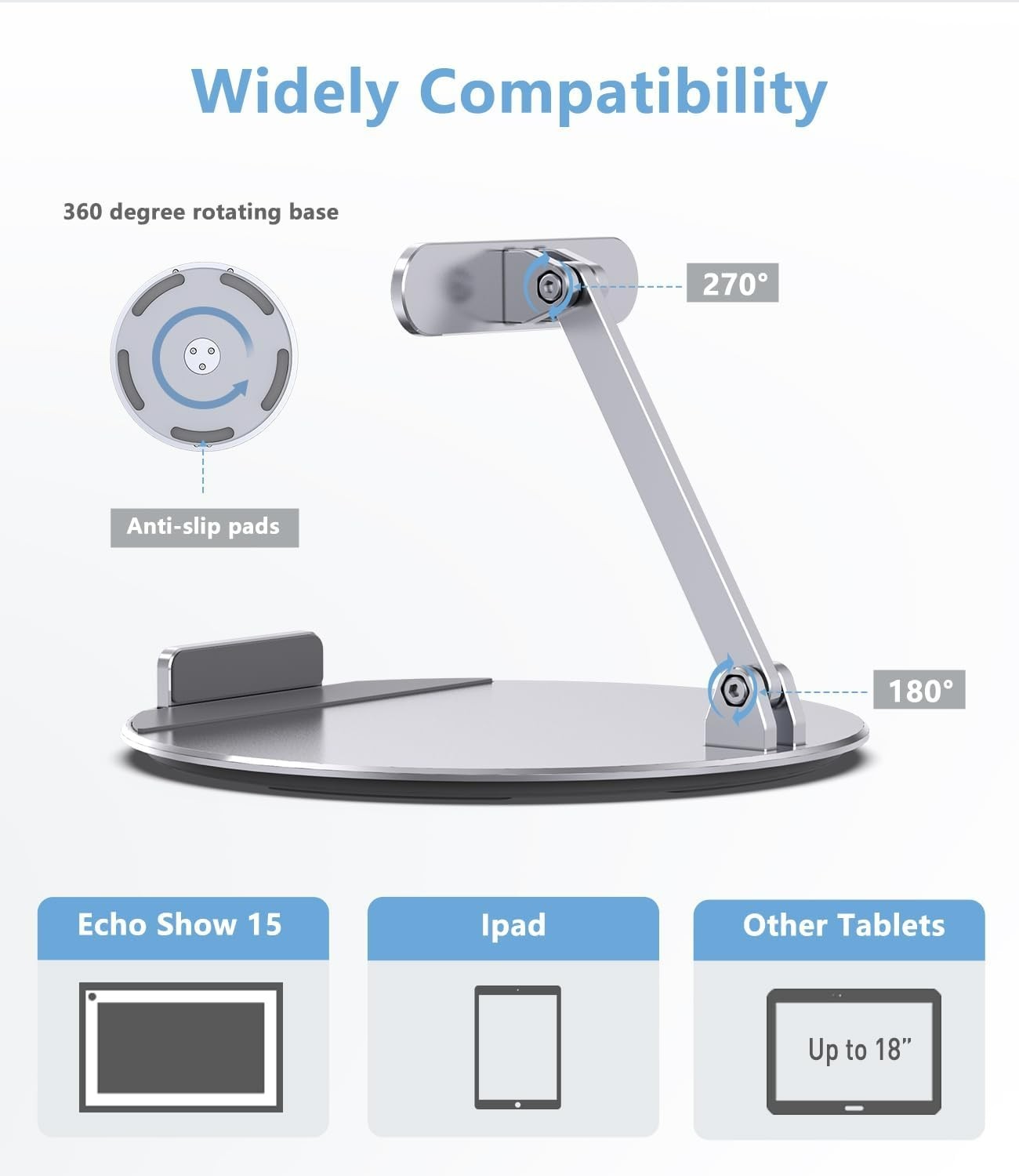 Swivel and Tilt Stand for Echo Show 15, Aluminum Stand for Show 15.6" Smart D...