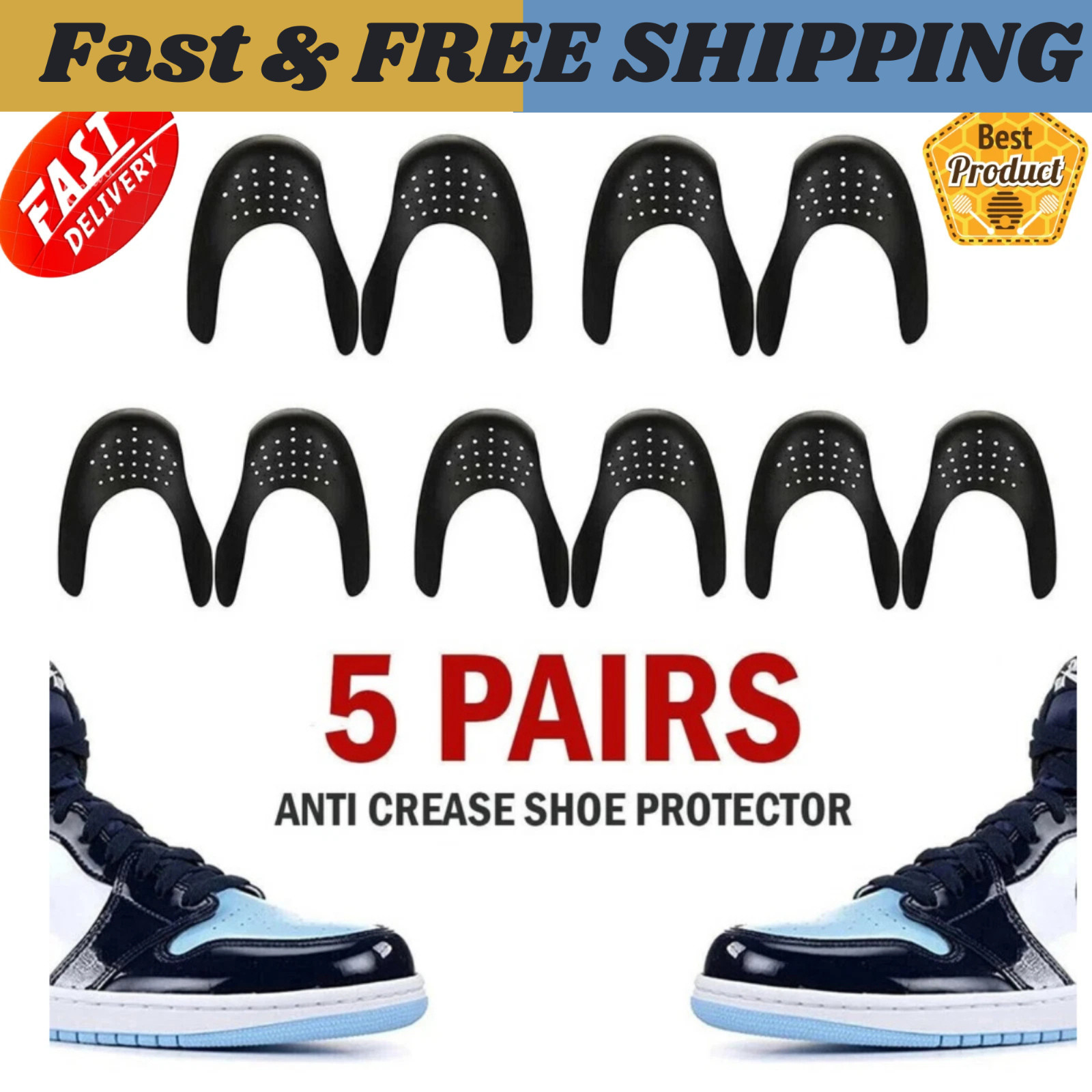 5 Pairs Anti Crease Shoe Protector Anti-Wrinkle Toe Cover Cap Sneaker Guards USA