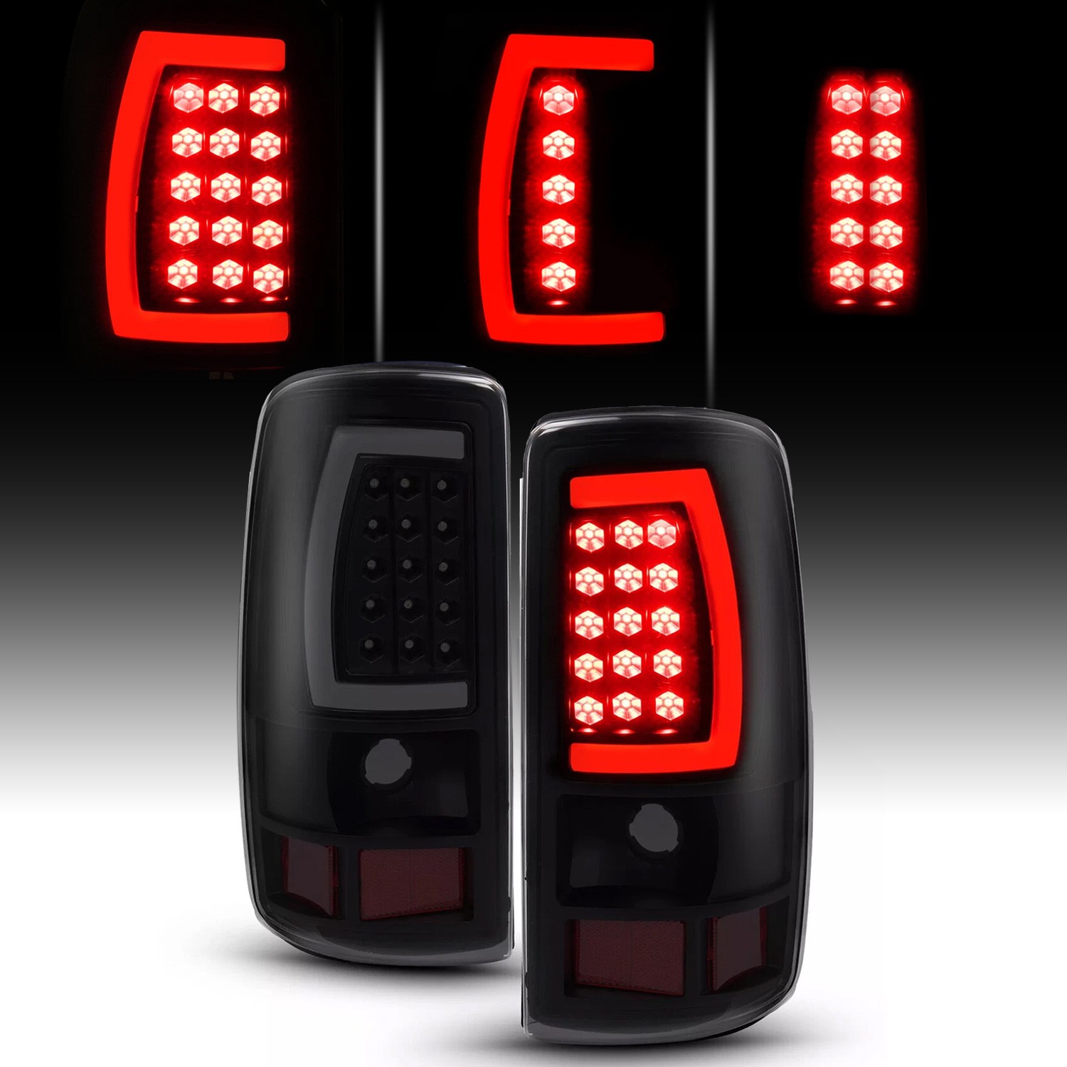 For 2000-2006 Chevy Suburban Tahoe GMC Yukon Black Smoke LED Tube Tail Lights