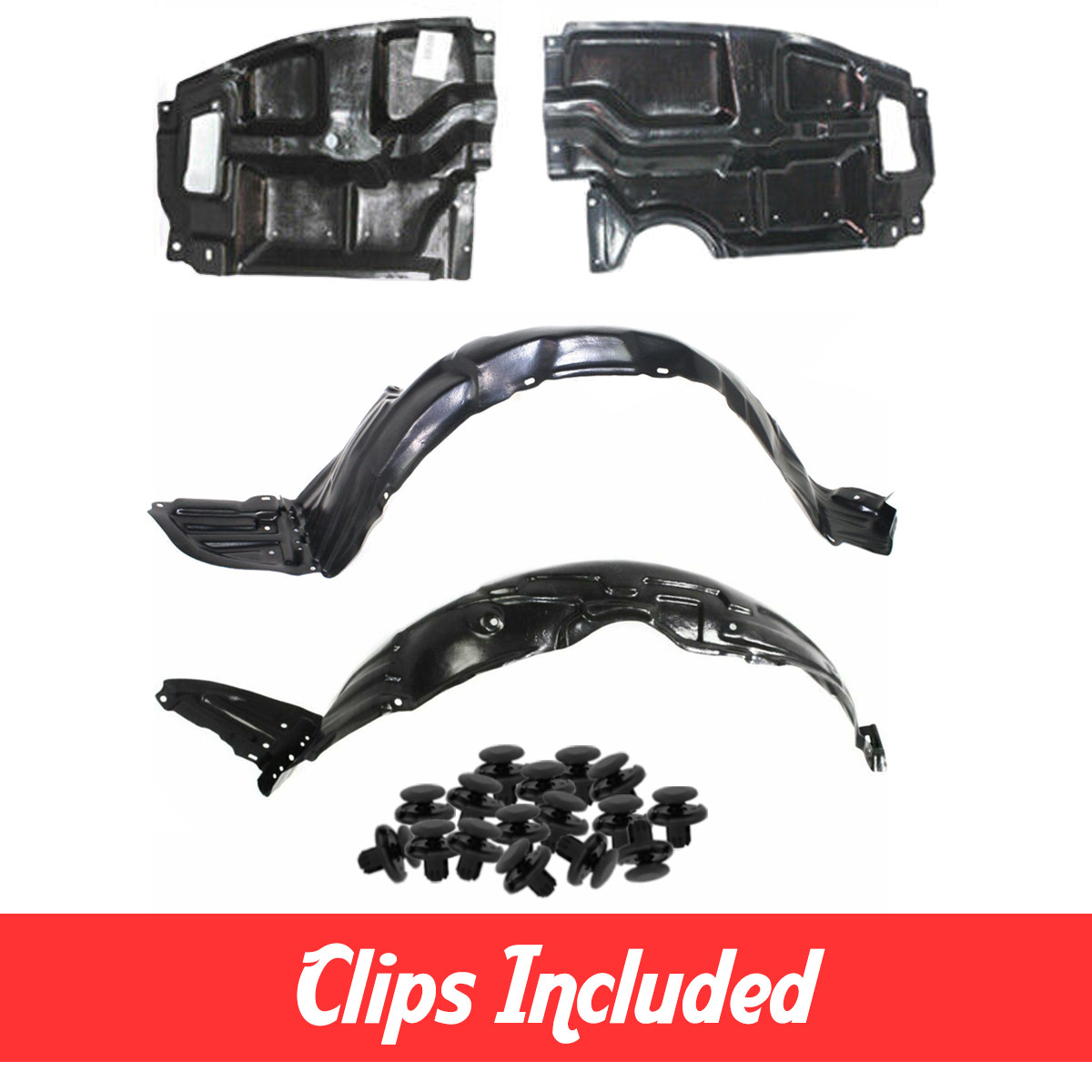 Front Fender Liner & Engine Under Cover Set w/ Clips For 2005-2010 Scion tC