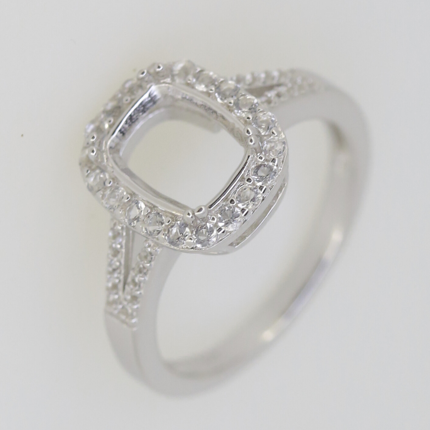 Sterling Silver Semi Mount Ring Setting Cushion CU 9x7mm Halo W/ Topaz