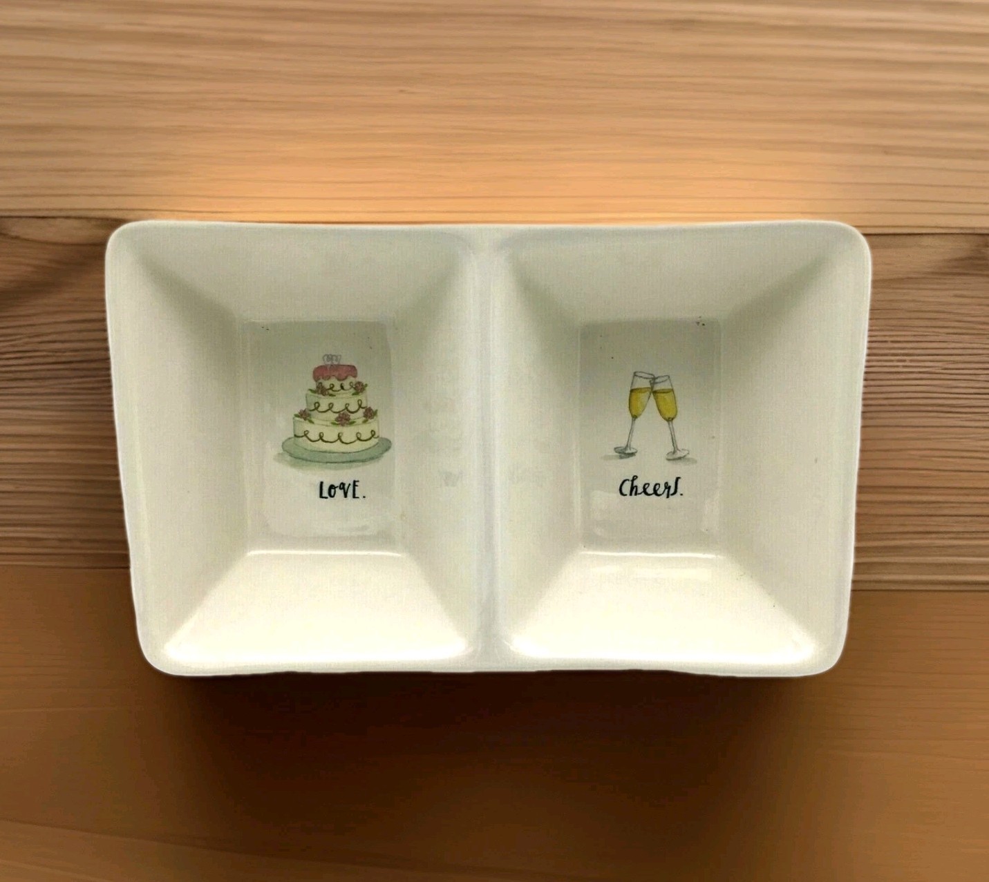 Rae Dunn Love Cheers Appetizer Dish Dip Divided Artisan Collection By Magenta