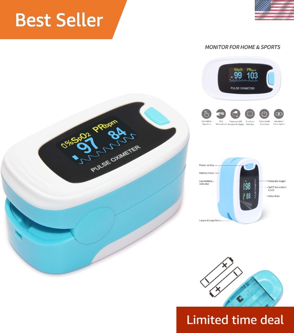 Lightweight SpO2 and Pulse Rate Monitor - Long Battery Life & Adjustable Display