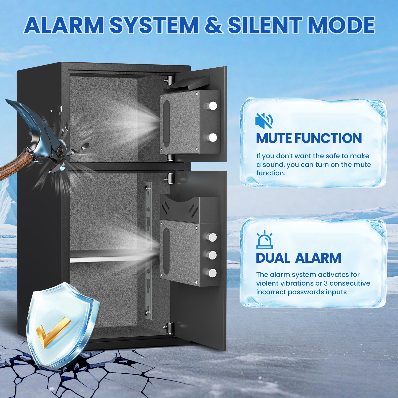 Second hand Home Safe, Large Safe Box with Adjustable shelf & Dual Alarm System