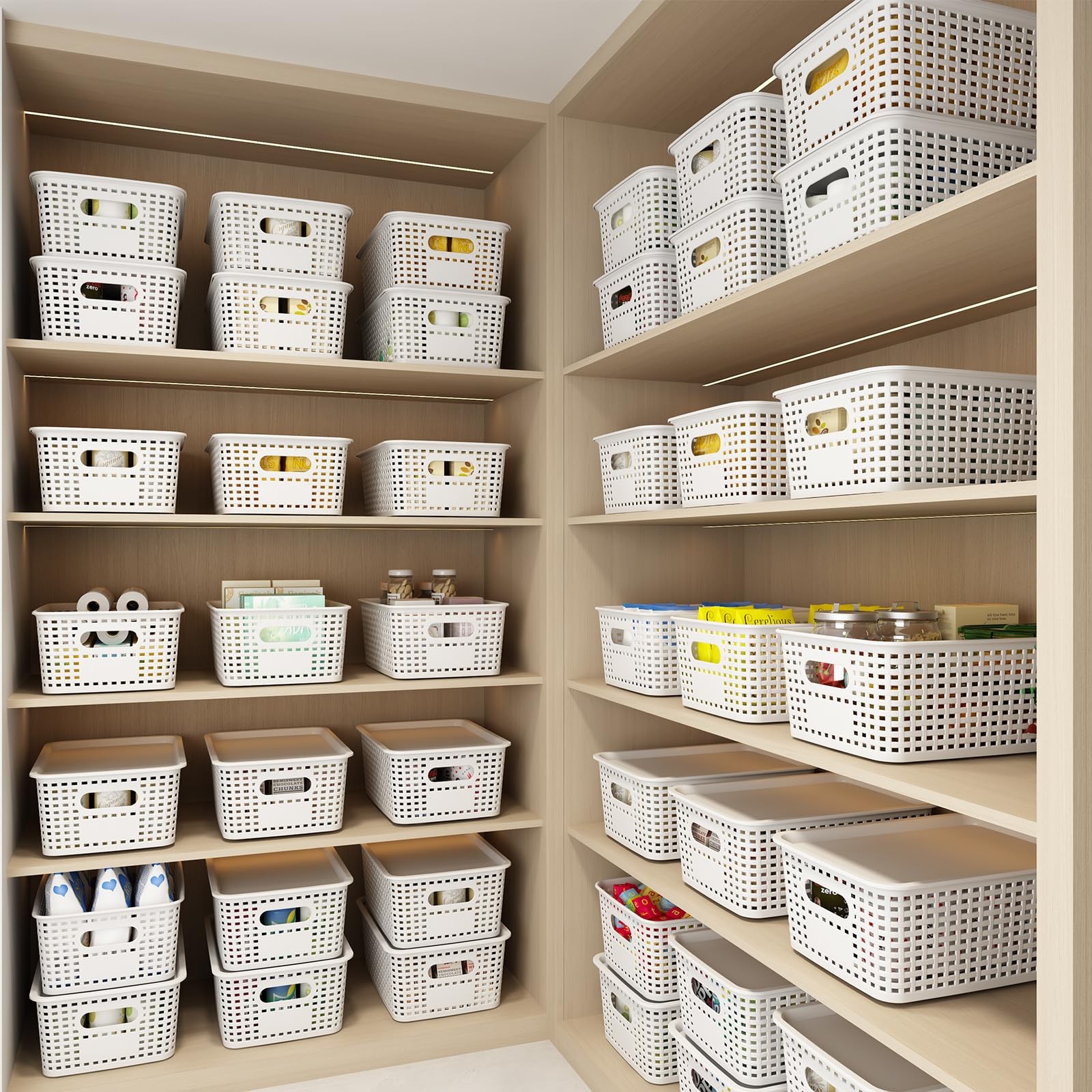 Plastic Storage Basket with Lids 12 Pack Stackable Storage Bins Containers wi...
