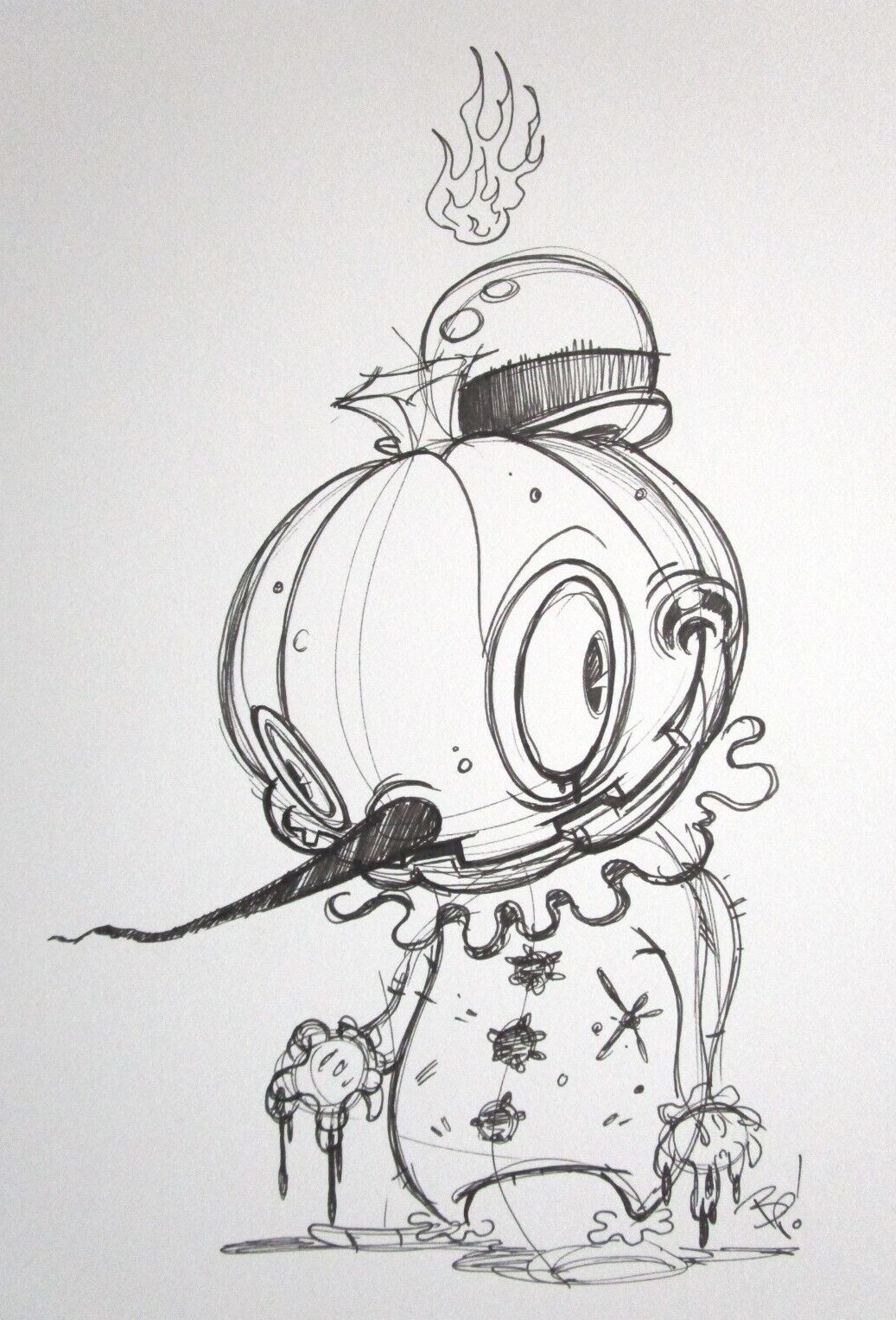 BRANDT PETERS  ORIGINAL MONSTER IN HAT COMIC BOOK URBAN ART DRAWING