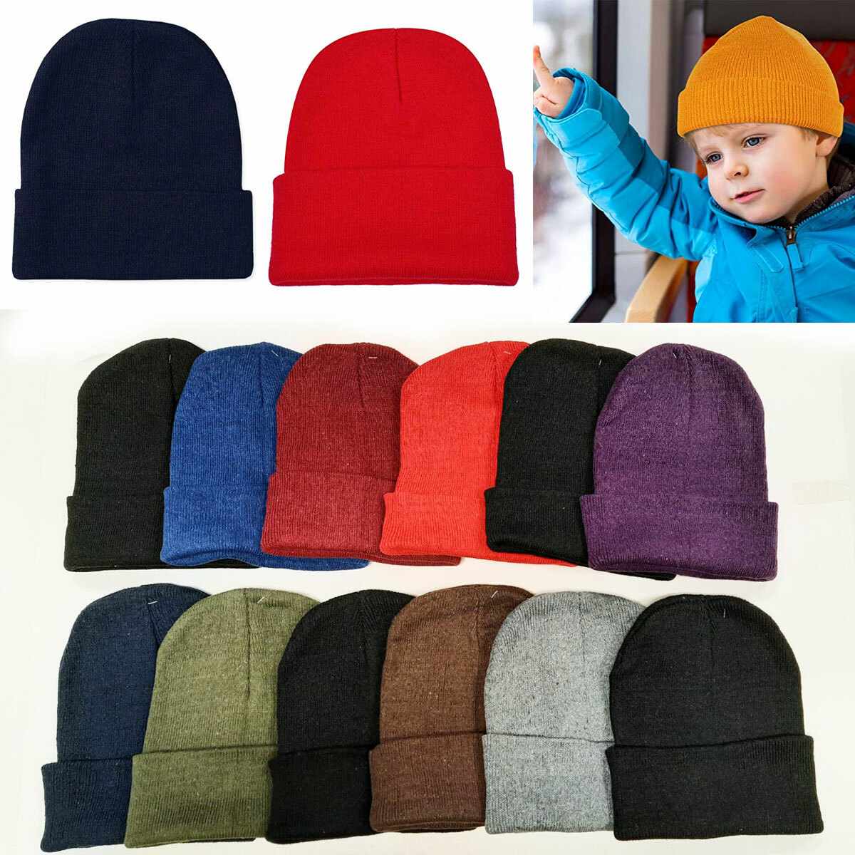 12 pcs Boy Girl Warm Cozy Winter Hats Beanies Bulk Pack Outdoor Kids Children