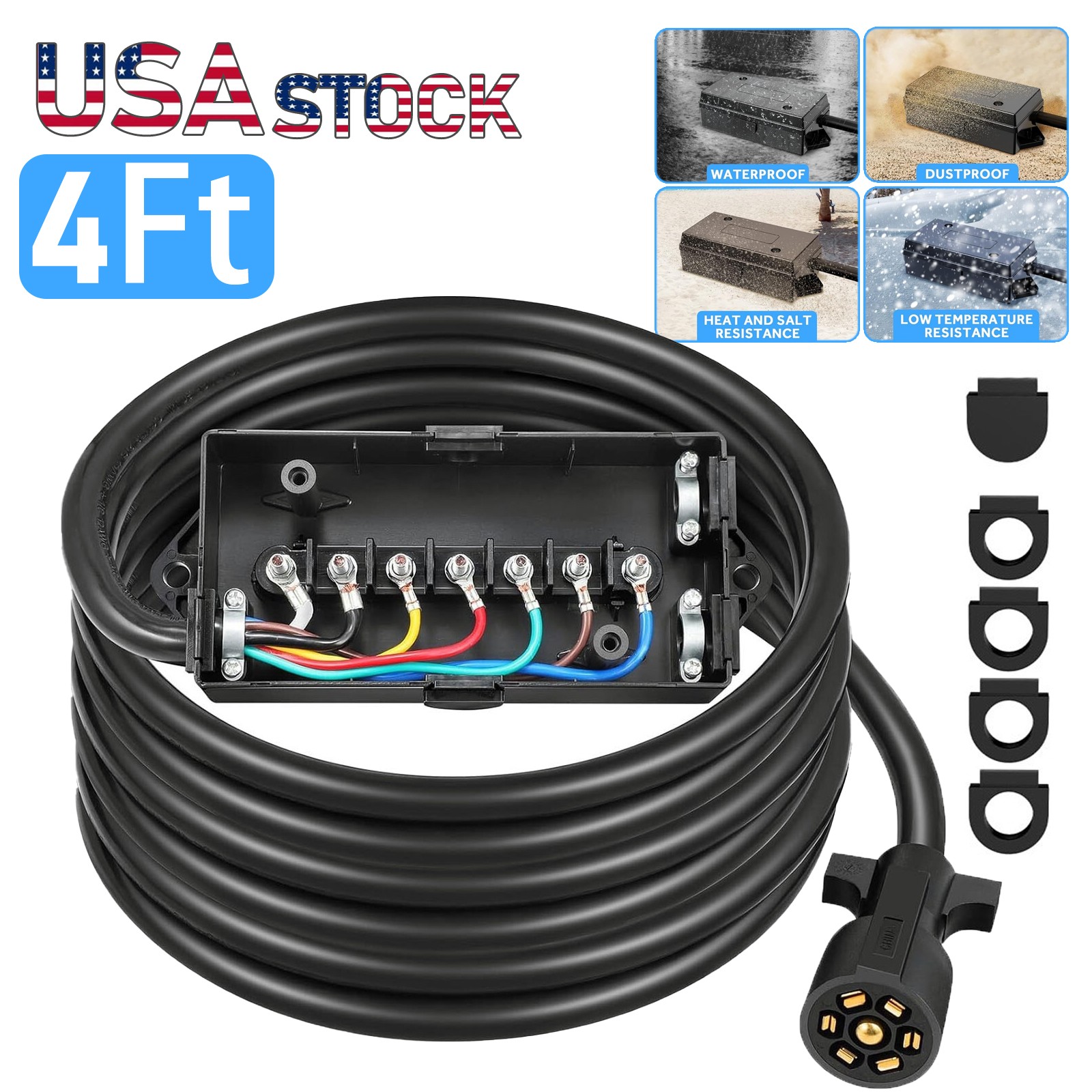 7-Way Trailer Plug 7 Pin Trailer Weatherproof Trailer Wiring Harness Connector