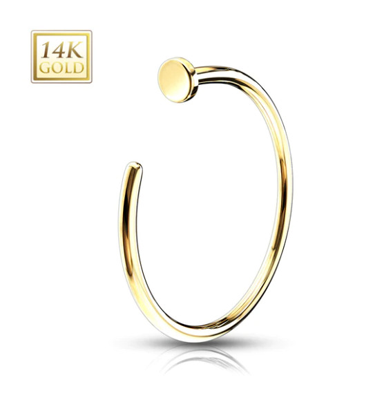 14 Karat 20G 3/8" 14K Solid Yellow Gold Open Hoop Nose Ring Tragus Daith Helix