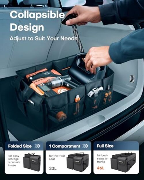HOTOR Trunk Organizer - Car Organizer - Foldable Medium (2 Compartments) - Black