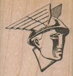 Winged Head 1 3/4 x 1 3/4" Mounted Rubber Stamp, Winged Head Stamp